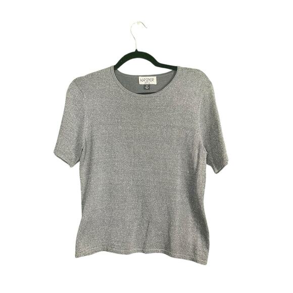 Kasper Gray Glitter Top Women Size 10 Short Sleeve Stretch Vintage 90s Y2k - Picture 5 of 7